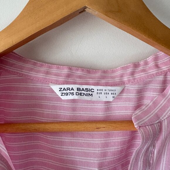 Zara Poplin Shirt Tunic Dress Pink White Striped Cotton Size Large - Picture 4 of 4